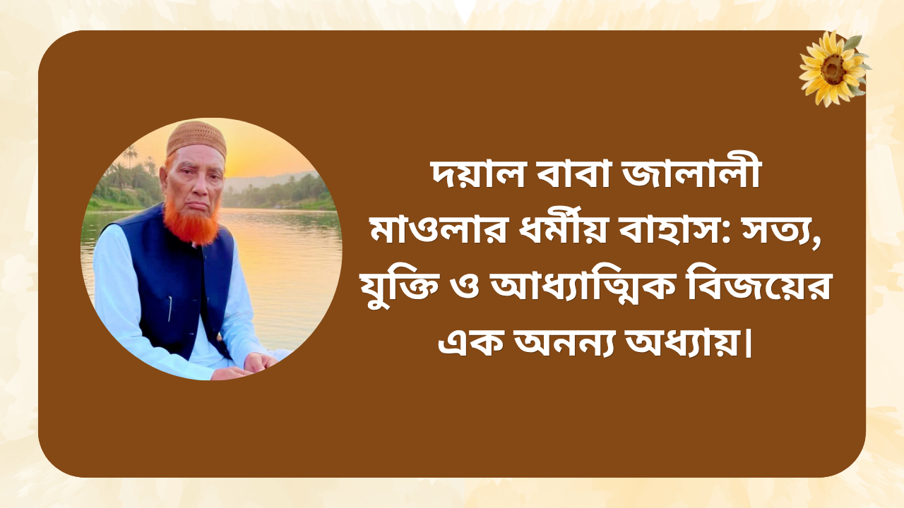 দয়াল বাবা জালালী মাওলার ধর্মীয় বাহাসের চিত্র, যেখানে সত্য, যুক্তি ও আধ্যাত্মিক বিজয়ের এক অনন্য অধ্যায় তুলে ধরা হয়েছে।”