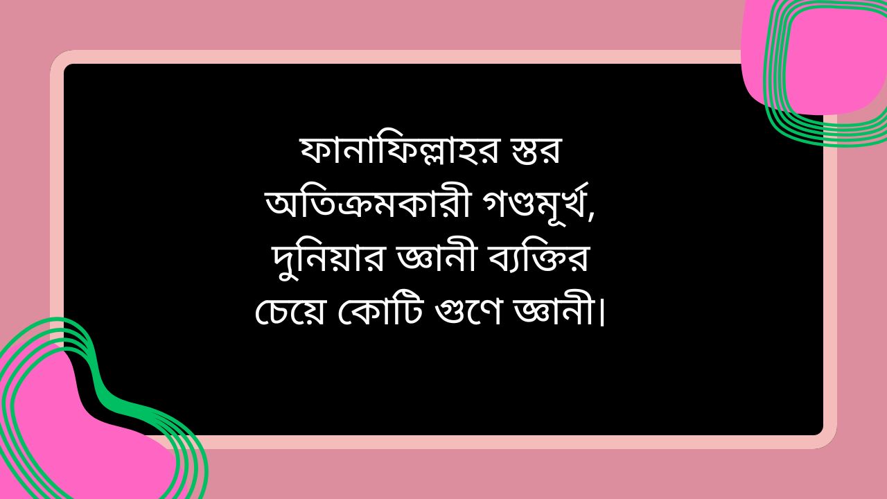 ফানাফিল্লাহর স্তর অতিক্রমকারী গণ্ডমূর্খ, দুনিয়ার জ্ঞানী ব্যক্তির চেয়ে কোটি গুণে জ্ঞানী।
