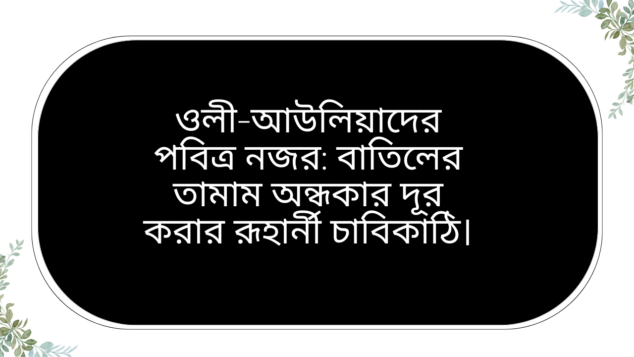 ওলী-আউলিয়াদের পবিত্র নজর: বাতিলের তামাম অন্ধকার দূর করার রূহার্নী চাবিকাঠি